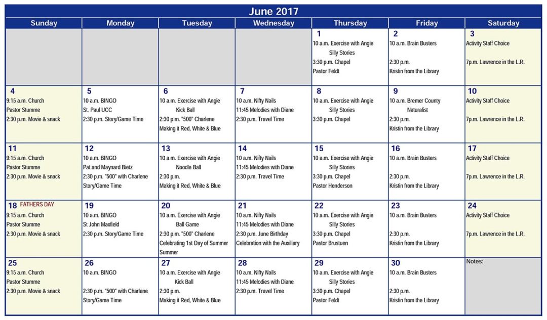 June 2017 Event Calendar Denver Sunset Home